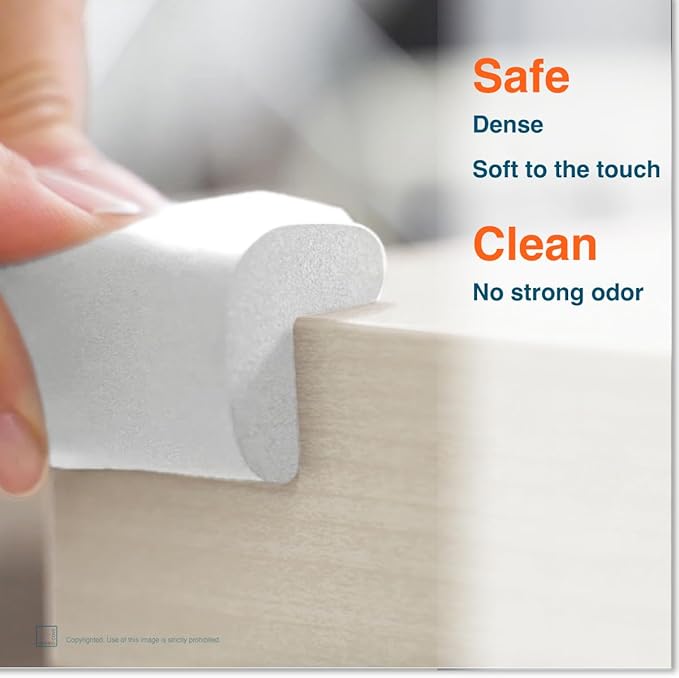 Roving Cove HeftyFit Corner Protector for Baby (16 Large Corners), Heavy-Duty Soft Rubber Foam Furniture Corner Bumper Guards, 3M Adhesive Pre-Taped, Oyster White (Off White)