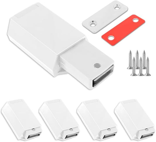Heavy Duty Push to Open Door Latch, 5 Pack White Magnetic Push Latches, Hidden Push Touch Latch Hardware for Push to Open Cabinet, Magnetic Door Catch for Cabinet Drawer Wardrobe Kitchen Door