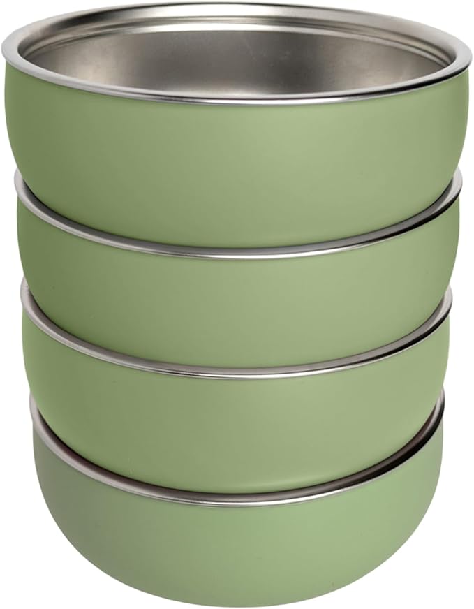 Monkey Proof™ Non-Toxic Stainless Steel Child Bowl 5” with Non-Slip Silicone Shell, (Set of 4 bowls) Unbreakable, Mess Free Feeding for Babies, Toddlers, Kids, BPA free (Sage Green)