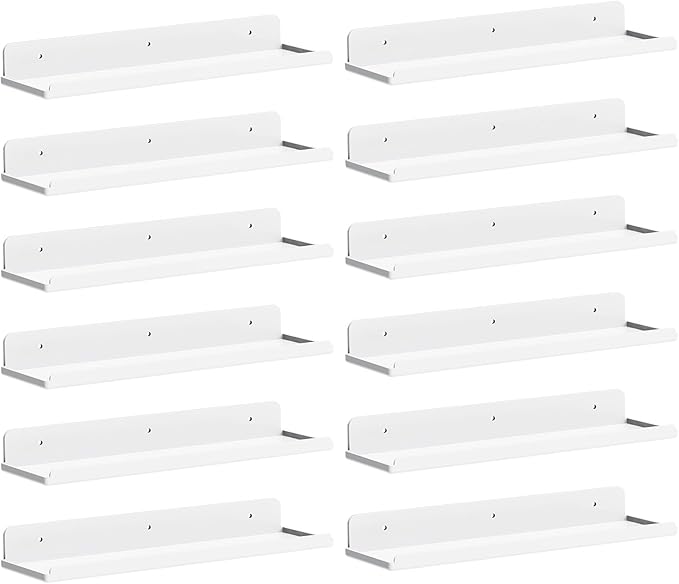Lifewit Floating Shelves for Wall, 12 Pack White Acrylic Shelf 15" Room Decor for Bookcase/Vinyl Record Display/Photo/Picture in Bedroom, Living Room, Bathroom, Kitchen Storage and Organization