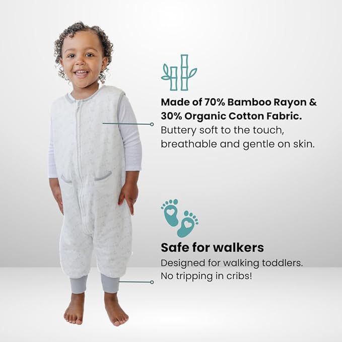 Tealbee Dreamsuit: Toddler Sleep Sack with Feet 12-18 months, 18-24 months - 1.2 TOG All Season Baby Wearable Blanket for Walkers - Rayon made from Bamboo, Organic Cotton Sleep Bag - Love Milk