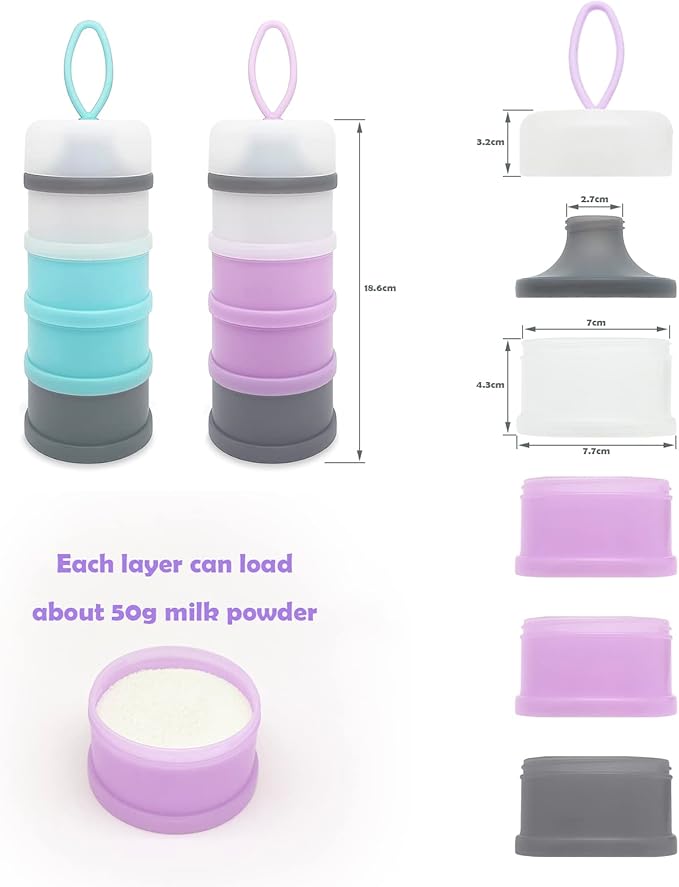 Baby Formula Dispenser, Portable Milk Powder Dispenser Container, Baby Feeding Travel Storage Container, Non-Spill Stackable Baby Snack Storage Container, BPA Free, 4 Compartments, 2 Packs