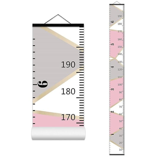 Pink Gray Color Block Growth Chart for Kids Baby Height Chart Ruler Removable Canvas Wooden Frame Hanging Wall Rulers Measurement Charts for Toddler Room Decor - 79"X7.9" with Black Wood