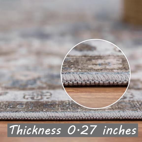 Washable Area Rug 5x7 Retro Boho Chic Medallion Distressed Design for Living Room Indoor Non-Slip Large Oriental Accent Throw Rug for Kitchen Entryway Bedroom Office Rug