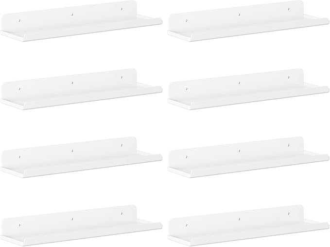 Lifewit Floating Shelves for Wall, 8 Pack White Acrylic Shelf 15" Room Decor for Bookcase/Vinyl Record Display/Photo/Picture in Bedroom, Living Room, Bathroom, Kitchen Storage and Organization