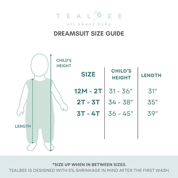 Tealbee Dreamsuit: Toddler Sleep Sack with Feet 3T 4T - 0.8 TOG Lightweight Baby Wearable Blanket for Walkers - Rayon made from Bamboo, Organic Cotton Sleeping Bag - Croissant