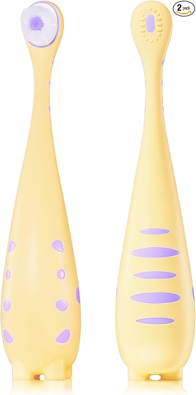 Toothbrush for Toddlers 1-3,Infant to Toddler Training Tooth Brush,Extra Soft Baby Toothbrushes Cleans Baby Sensitive Teeth Non-Slip Grip, Cute Dinosaur Kids Toothbrush for Boys Girls 2 Pack