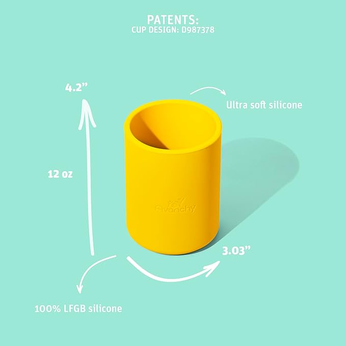 Avanchy Silicone Training Cup – 12 oz Open Cup for Toddlers and Infants – Ideal for Baby Led Weaning and Transitioning from Bottles, Yellow