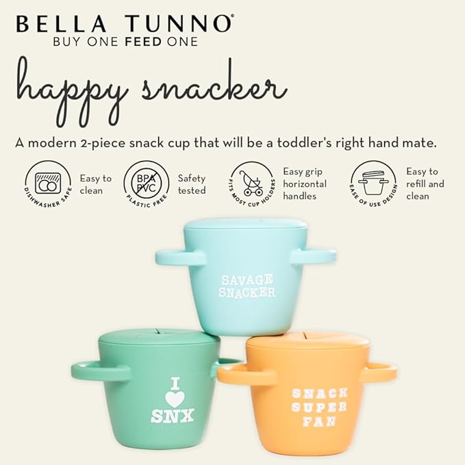 Snack Cups for Toddlers by Bella Tunno, Silicone Spill Proof Food Container with Lid, Babies & Kids 6-12 Months, Cheerio Mate