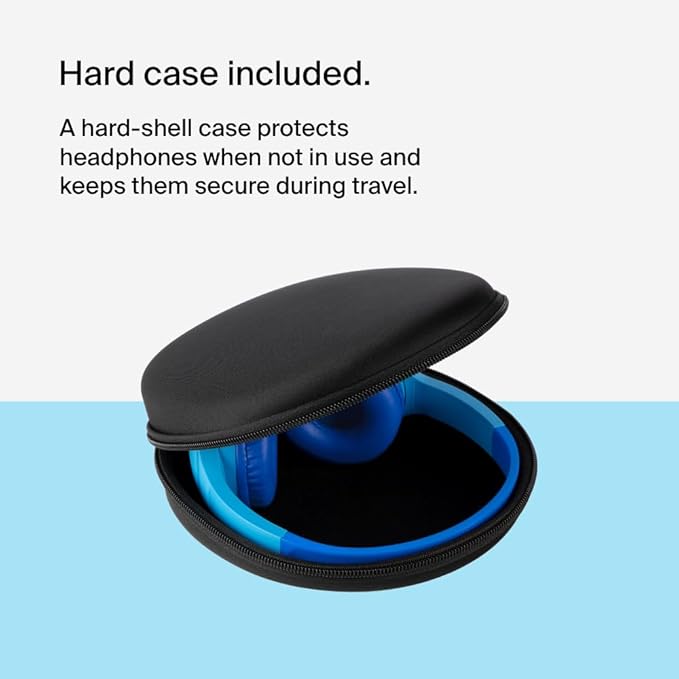 Belkin SoundForm Mini - Wireless Bluetooth Kids Headphones, 30H Battery, 85dB Safe Volume Limit, Built-in Microphone - Toddler On-Ear Earphones for iPhone, iPad - Ideal for School - Blue w/ Case