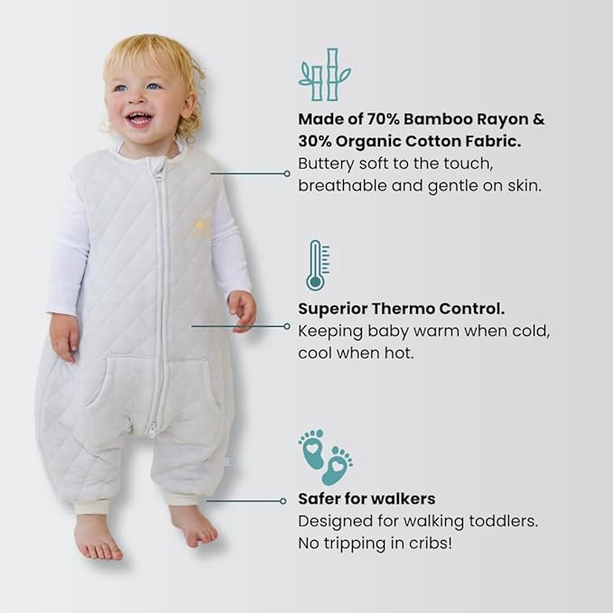 Tealbee Dreamsuit: Toddler Sleep Sack with Feet 2T 3T - 1.2 TOG All Season Baby Wearable Blanket for Walkers - Rayon made from Bamboo, Organic Cotton Sleep Bag - Sunshine