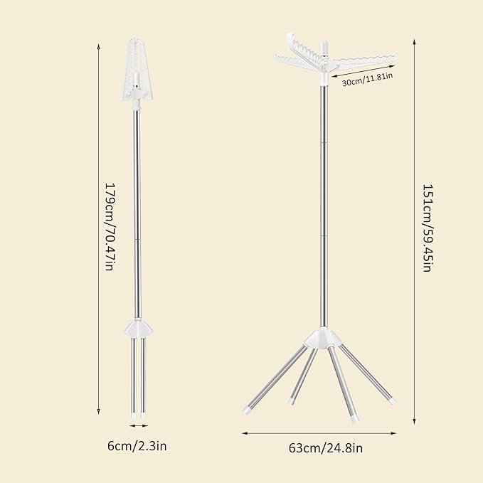 SUYU Clothes Drying Rack, Foldable Drying Rack Clothing, Laundry Drying Rack, 59-Inch Indoor Clothes Airer with 3 Rotatable Arms, Stainless Steel,4 Legs,White and Silver SNJ101