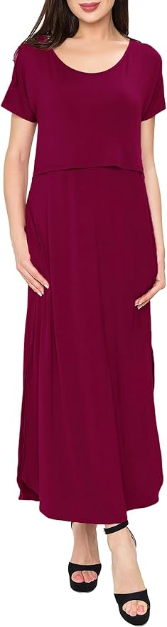 Smallshow Women's Maternity Nursing Dresses Split Long Dress for Breastfeeding