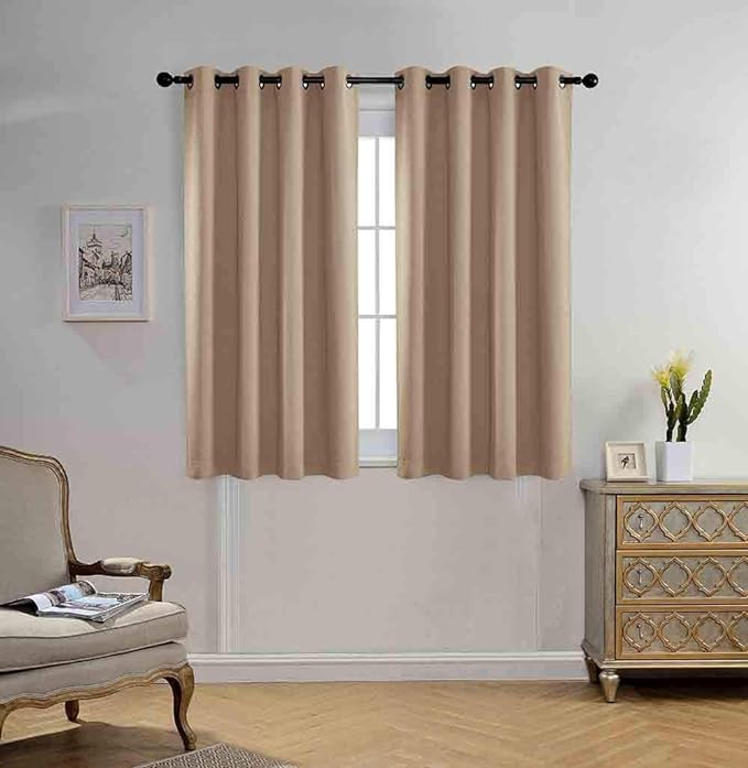 MIUCO Blackout Curtains Room Darkening Curtains Textured Grommet Window Curtains for Bedroom 2 Panels 52x63 Inch Long Taupe