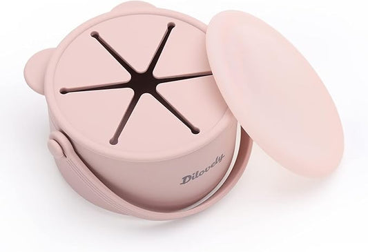 Snack Cups for Toddlers, Baby Snack Containers, Silicone Toddler Snack Cups No Spill, Food Catcher with Lid & Bucket-like Handle, BPA Free & Dishwasher Safe, 9 Ounce Lilac