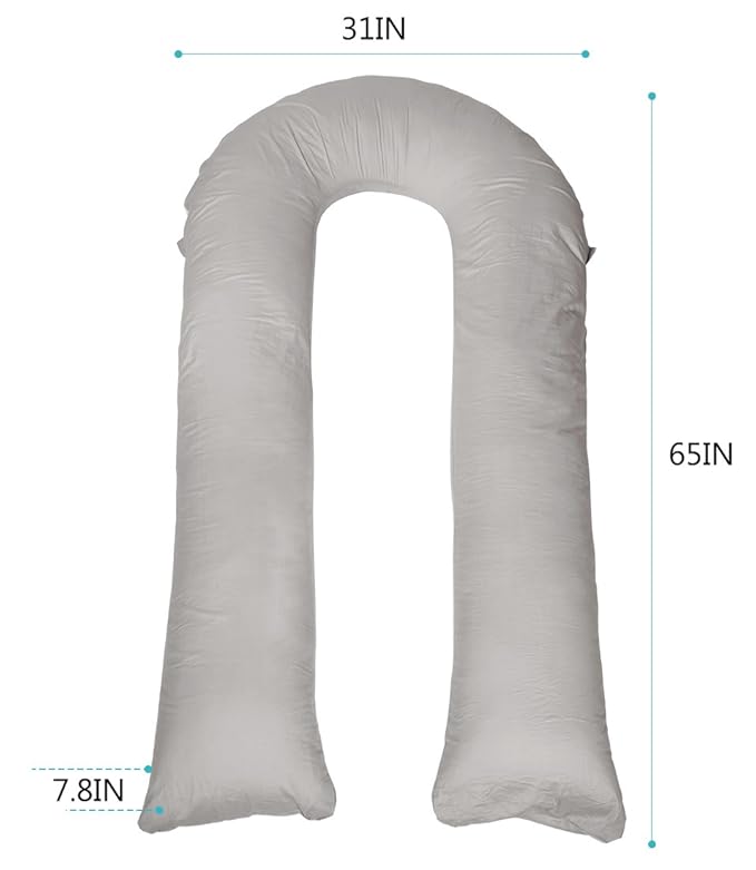 Meiz Pregnancy Pillows for Sleeping, Full Body Pregnancy Pillow with 300TC Comfy Pillowcase & Microfiber Inner Cover- for Back Support - 65 Inch (Grey)