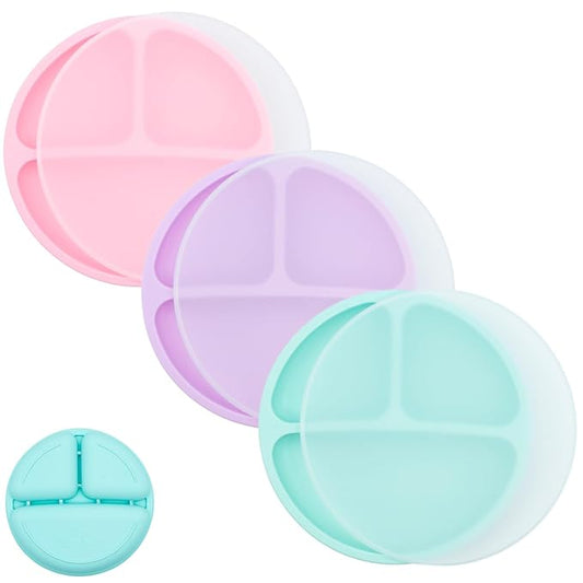 WeeSprout Silicone Divided Plates (With Lids), 100% Food Grade Silicone Divided Plates for Toddlers & Kids, Dishwasher & Microwave Safe