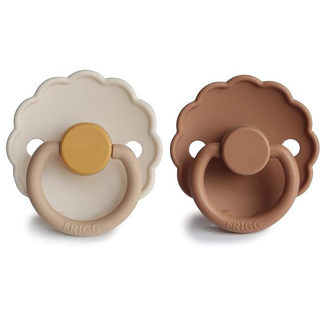 FRIGG Daisy SilkySoft Silicone Baby Pacifier | Made in Denmark | BPA-Free (Chamomile/Peach Bronze, 6-18 Months)