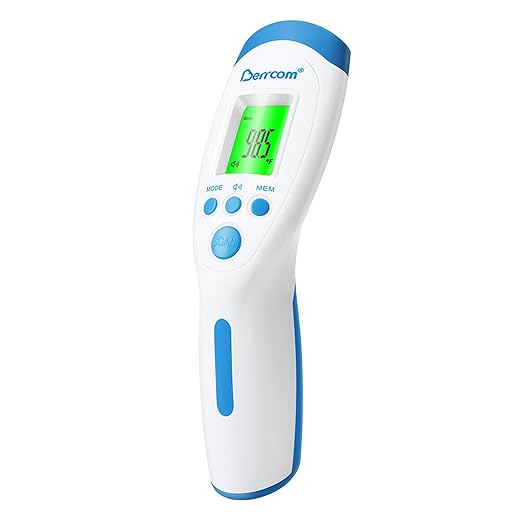 Berrcom Non-Contact Infrared Forehead Thermometer for Adults and Kids, 3-in-1 Digital Fever Thermometers with LCD Display and Fever Alert, Contactless Temperature Reader