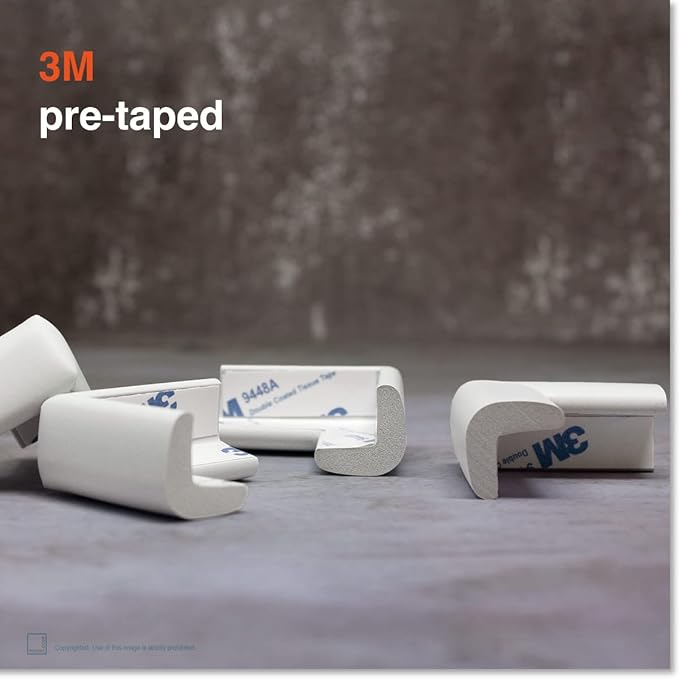 Roving Cove Slim-Fit Corner Protector for Baby Proofing (8 Small Corners), Soft Rubber Foam Furniture Corner Bumper Guards, 3M Adhesive Pre-Taped, Oyster White (Off White)