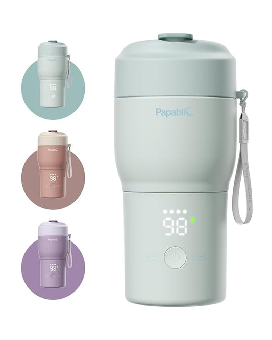 Papablic Pro Portable Bottle Warmer for Travel – Fast Heating, Built-in Sterilizer, 30W Fast Charge, 5-Temp Control, Easy-Clean Wide Mouth, Baby Milk Warmer for Breastmilk & Formula, Mint Green