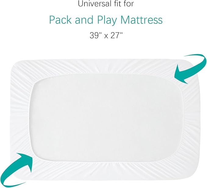 Pack and Play Sheets Fitted 2 Pack Waterproof Pack and Play Mattress Protector Pad Cover Quilted Compatible with Graco Pack n Play & Dream On Me & Pamo Babe, Playpen/Playard 39" x 27" White