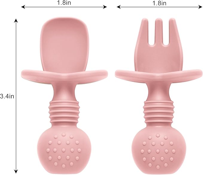 Silicone Feeding Set, 2 Pack Divided Toddler Plates with Suction, 2 Pack Utensils - Spoons & Forks, BPA Free, Baby Led Weaning Supplies