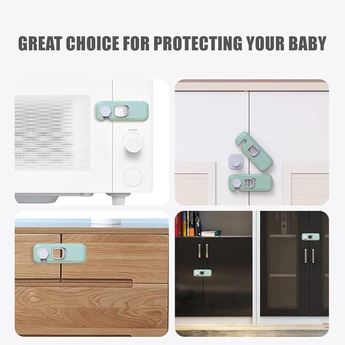 5 Pack Child Proof Refrigerator Lock, QYESWHSR Fridge Locks for Kids with Sticky Adhesive Pads, Child Safety Locks for Doors, RV Refrigerator, Oven Lock Child Safety Baby Cabinet Locks - Green Updated