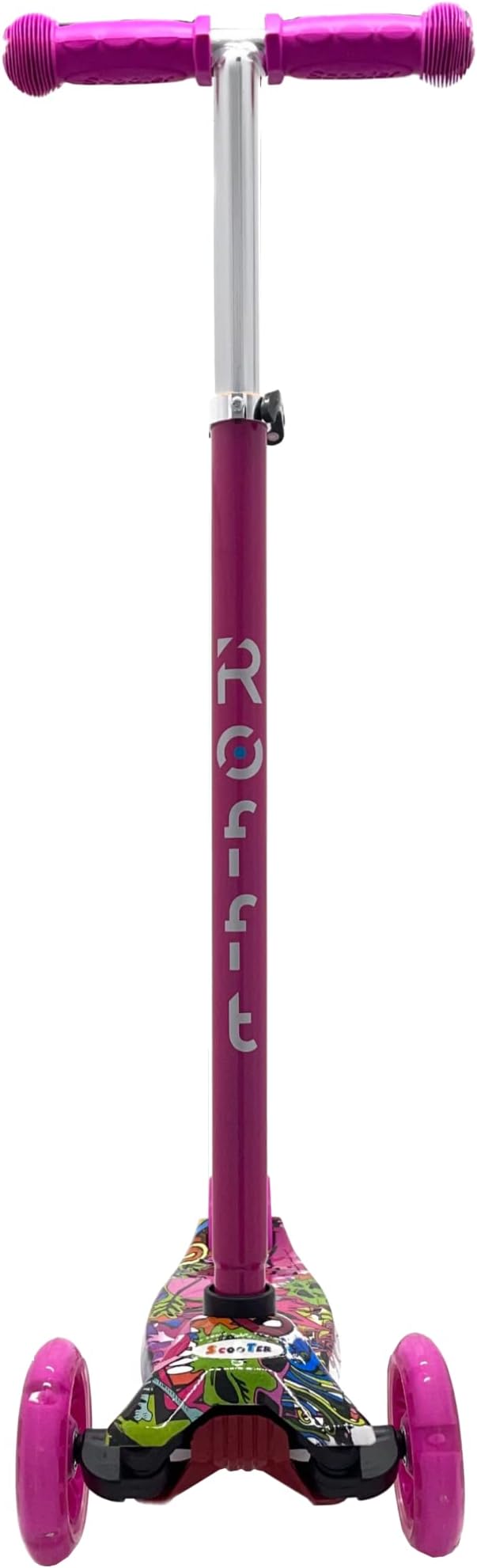 Maxi Scooter for Kids Ages 6-12 Lean-to-Steer 3 Wheel Scooter for Kids Ages 6-12 PU Light-Up Wheels Kids Scooter Adjustable Height Light Weight Aluminum Scooters T-Bar Colorful Design Printed