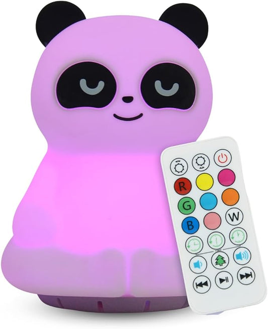 Combined Bluetooth Speaker & LED Nightlight With 9 Color Emissions, Child Friendly Silicone & BPA Free Monkey, USB Recharging, Receives Audio From Computer, Phone Or Tablet, Remote Control (Panda)