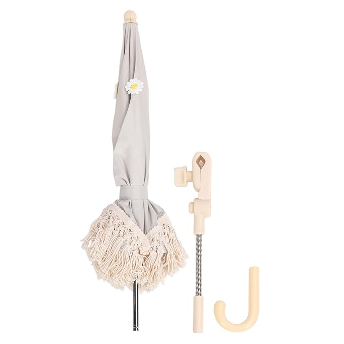 Baby Outdoor Parasols, Baby Stroller Parasol Umbrella with Adjustable Clamp, Toddler Parasol for Trolley Wheelchair Beach Chair, Outdoor Activities (Beige with