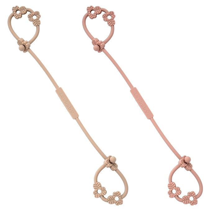 Toy Safety Straps, Silicone Pacifier Clips, Adjustable Stretchable Sippy Cup Straps for Strollers, High Chair, Cribs, Hanging Baskets, Car Seat, Shopping Trolley, 2 Pack (Muted+Apricot)