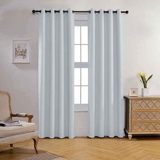 MIUCO Blackout Curtains Room Darkening Curtains Textured Grommet Window Curtains for Living Room 2 Panels 52x84 Inch Long Greyish White