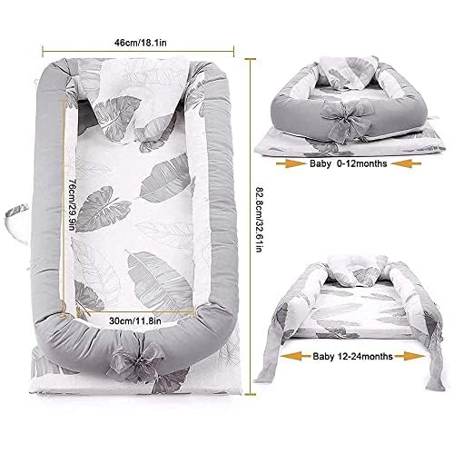 Lounger for Newborn, Newborn Lounger for 0-24 Months, Breathable & Portable Infant Nest - Soft Infant Floor Seat Cover for Travel (Leaves)