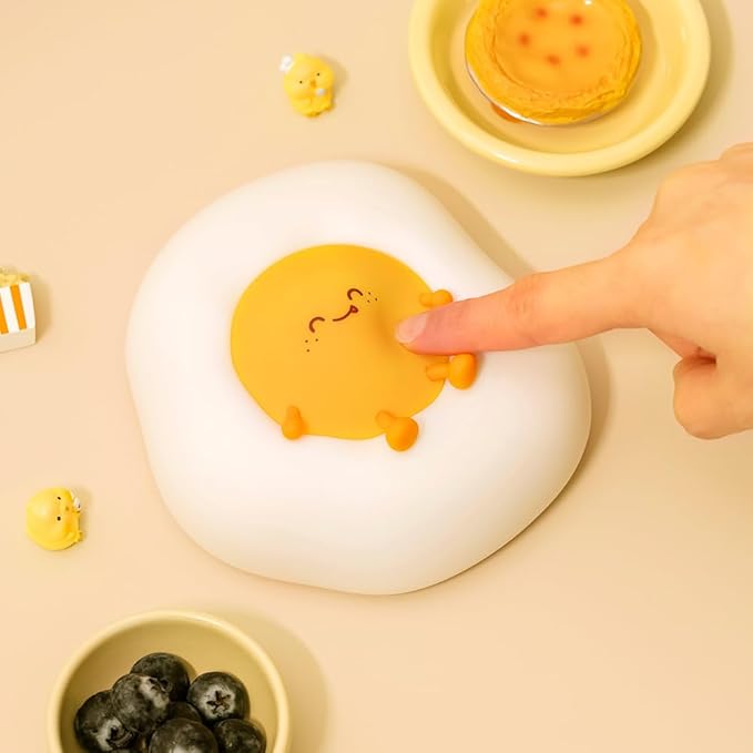 Fried Egg Night Light for Toddler, Kids, Baby, Nursery Warm Ambient Lamp for Snoothing, Sleeping Companion, Auto Off 30Min Timer, Rechargeable Battry Cordless, Soft Silicone Skin