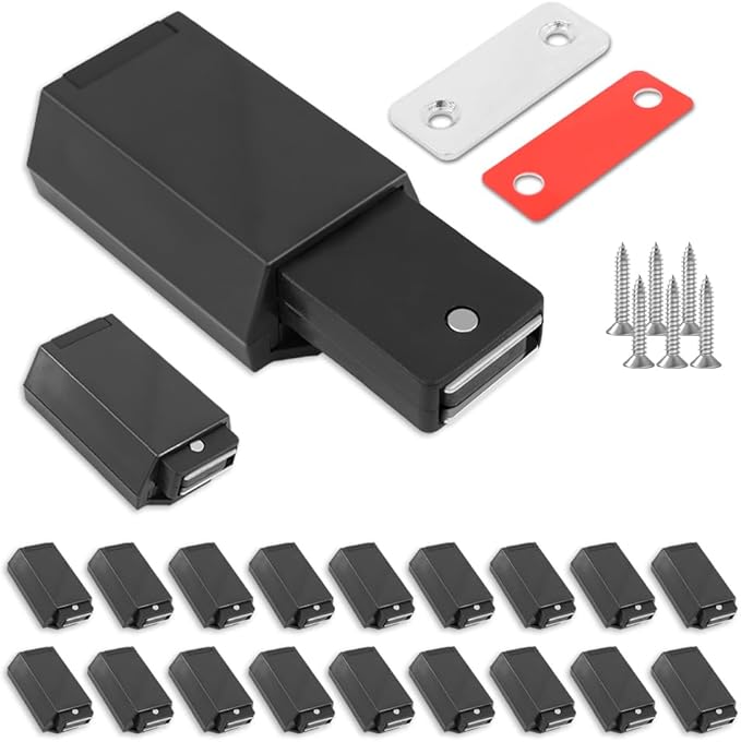Heavy Duty Push to Open Door Latch,20 Pack Black Magnetic Push Latches, Hidden Push Touch Latch Hardware for Push to Open Cabinet,Magnetic Door Catch for Cabinet Drawer Wardrobe Kitchen Door