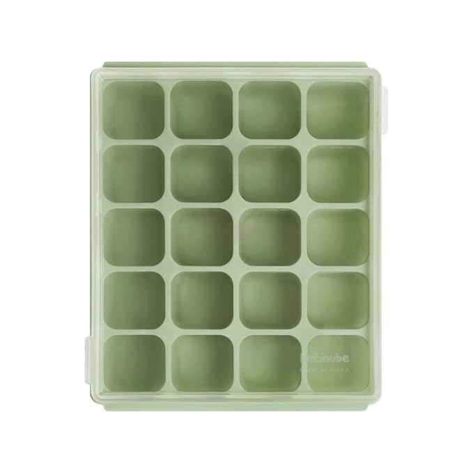 Baby Food Storage Silicone Cubes with Clip-On Lid Freezer Tray Baby Food Soups Purees Ice Easy and Safe Design Made in Korea (20 Celadon Green)