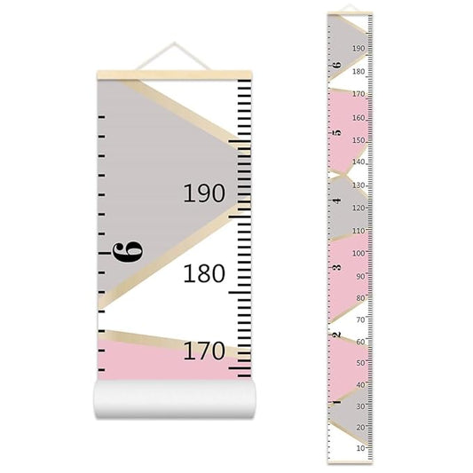 Pink Gray Color Block Growth Chart for Kids Baby Height Chart Ruler Removable Canvas Wooden Frame Hanging Wall Rulers Measurement Charts for Toddler Room Decor - 79"X7.9" with Beige Wood
