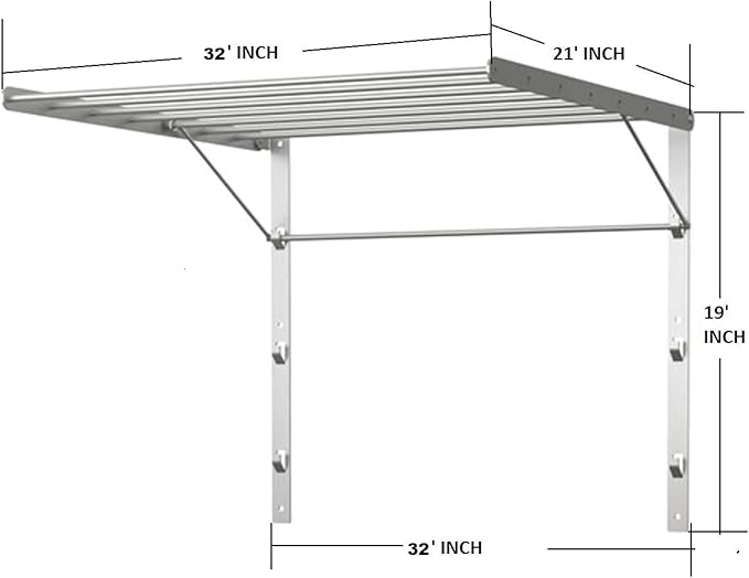 Wall Mounted Clothes Drying Rack Stainless Steel Space Saving Folding Adjustable Collapsible (32Wx21Dx19H)