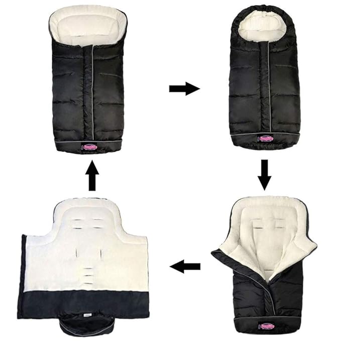 Weather Proof Oudtoor Walking Universal Stroller Bunting Bag with Reflective Strips,Multi-Zippers,Central and Feet Area Opens,Easy for Baby in&Out&Temperature Regulation Footmuff for Stroller,Black