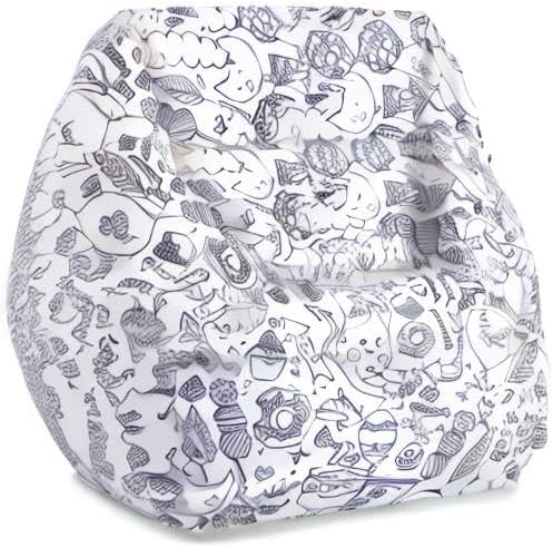 Posh Creations Structured Comfy Bean Bag Chair for Gaming, Reading, and Watching TV, Coronado Chair, Canvas Coloring Fabric - Creatures