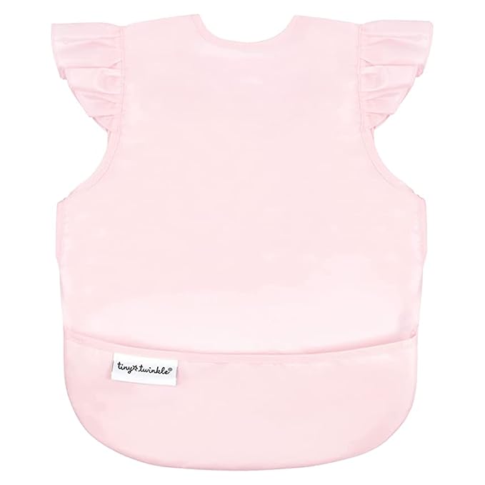 Tiny Twinkle Mess Proof Baby Bib - Waterproof & Lightweight Baby-Led Weaning Apron | 100% Recycled Polyester, Easy Clean & Machine Washable (Rose, Small 6-24 Months)