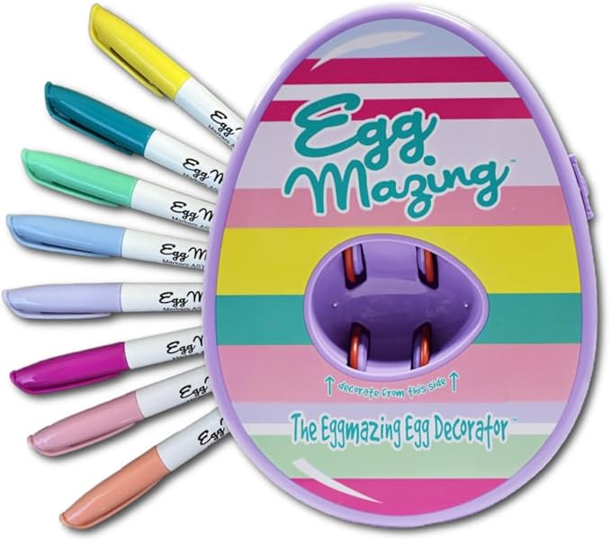 The Eggmazing Egg Decorator Easter Egg Decorator Kit - Arts and Crafts Set - Includes Egg Decorating Spinner and 8 Colorful Quick Drying Non Toxic Markers (Purple) - Packaging May Vary