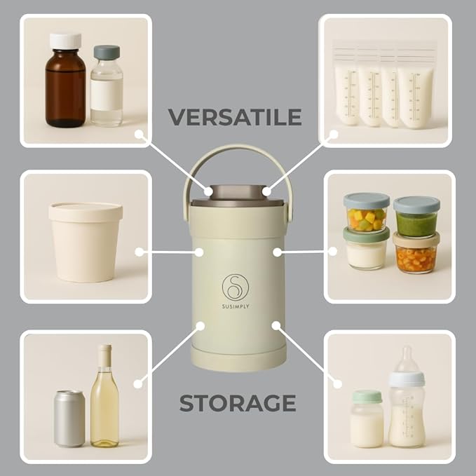 Portable Cooler, Breastmilk Chiller, Large Real-Time Temperature Display, Double Vacuum Insulation, 360° Cooling 24 Hours, Stainless Steel, Versatile Storage, up to 2L