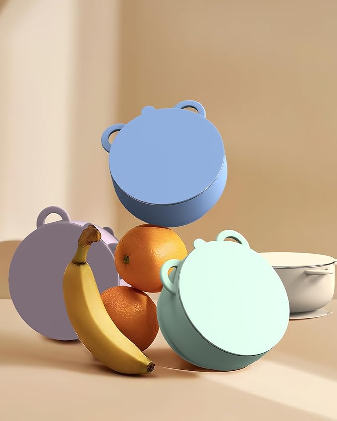 Baby Suction Bowls with Lids 4-Pack, 2-in-1 Stainless Steel 304 Toddler Bowl & Removable Silicone Suction Kids Bowl Plate Set Non Toxic Snack Dishes for Self-Feeding, Twilight Meadow