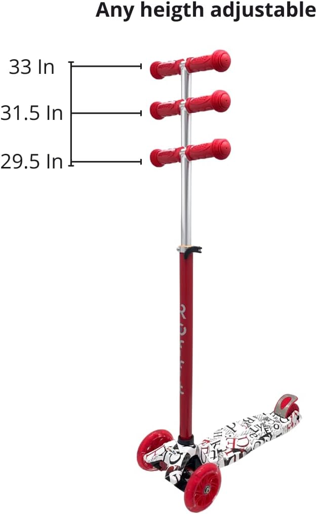 Maxi Scooter for Kids Ages 6-12 Lean-to-Steer 3 Wheel Scooter for Kids Ages 6-12 PU Light-Up Wheels Kids Scooter Adjustable Height Light Weight Aluminum Scooters T-Bar Colorful Design Printed