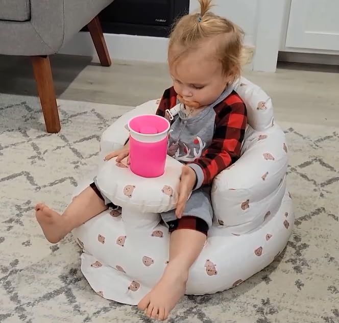 Baby Inflatable Seat for Babies 3-36 Months, Built in Air Pump, Olive Baby Support Seat Summer Toddler Chair for Sitting Up, Baby Shower Chair Floor Seater, Infant Back Support Sofa, Green