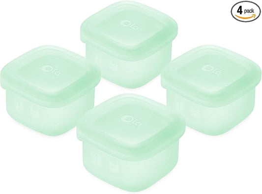 Olababy Clear Sense Silicone Storage Containers 4pk for Baby Food, Snacks, Formula, Puree, Sauce & More | Micro Plastic & BPA-Free | Daycare Essentials for Toddlers and Kids (Mint, 2 oz / 60 ml)