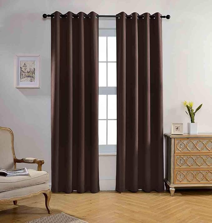 MIUCO Blackout Curtains Jacquard Textured Grommet Curtains for Living Room 2 Panels 52x84 Inch Long Chocolate
