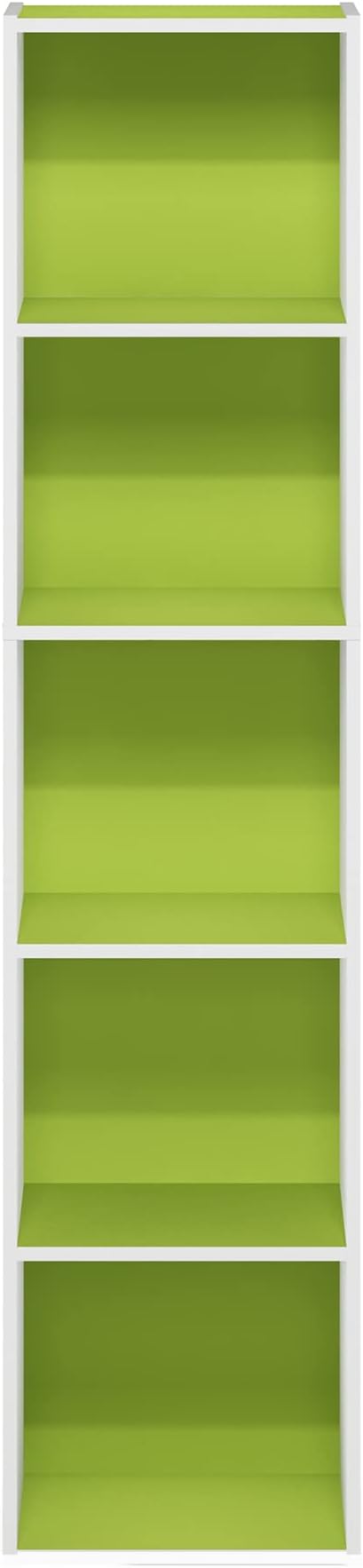 Furinno Luder Bookcase / Book / Storage, 5-Tier Cube, Green/White